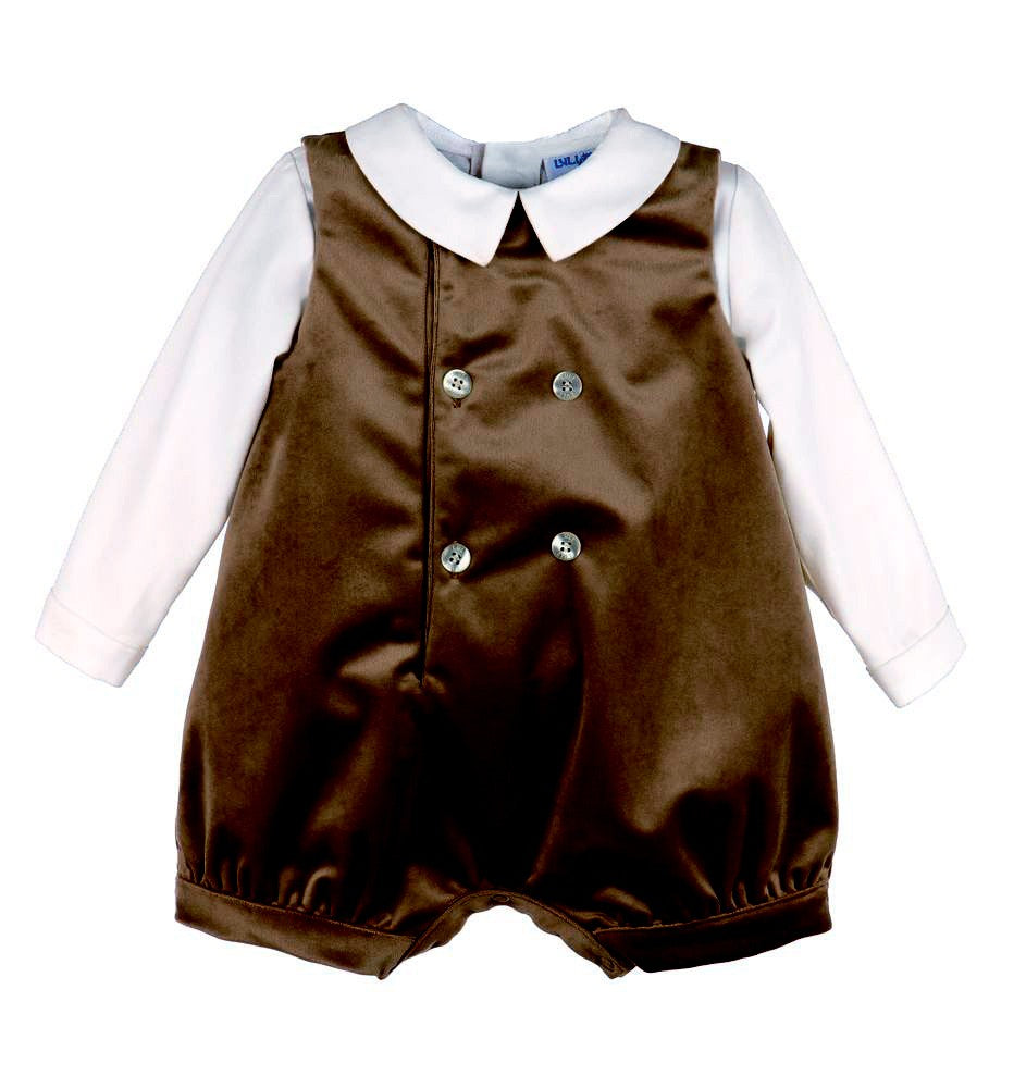 Luli & Me Boys Dressy Jon Jon with Shirt - Velvet - Chocolate Brown