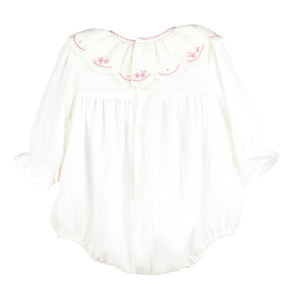 Sophie & Lucas Baby Girls Cuddle Cotton Bubble - Scallop Collar - Lavender Embroidery