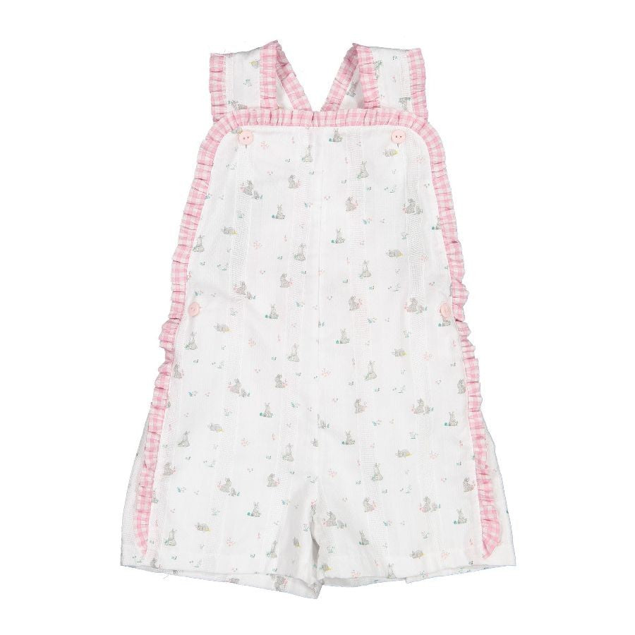 Sal & Pimenta Girls Shortall - Garden Bunnies - Pink Gingham Bow on Back