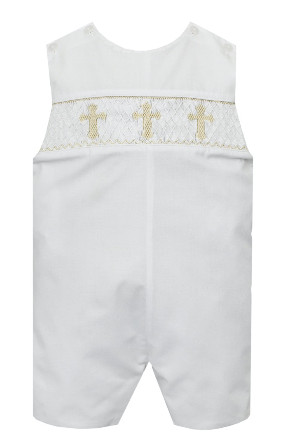 Petit Bebe Baby / Toddler Boys White Jon Jon - Smocked Ecru Crosses