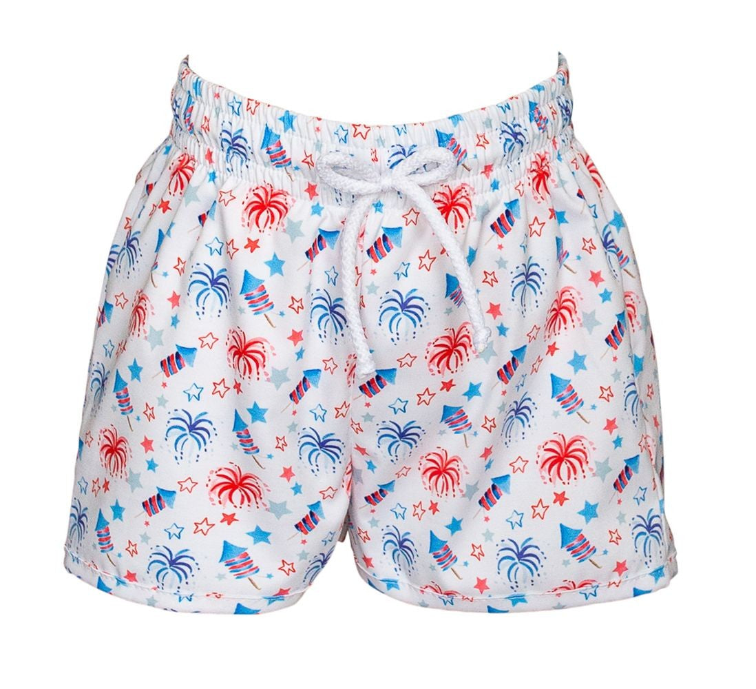 Proper Peony Boys Patriotic Fireworks Swim Trunks