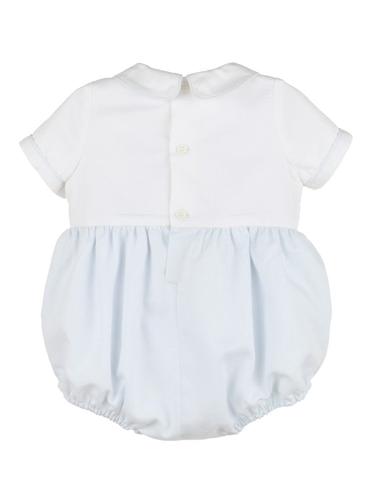 Luli & Me Baby Boys Blue & White Smocked Bubble