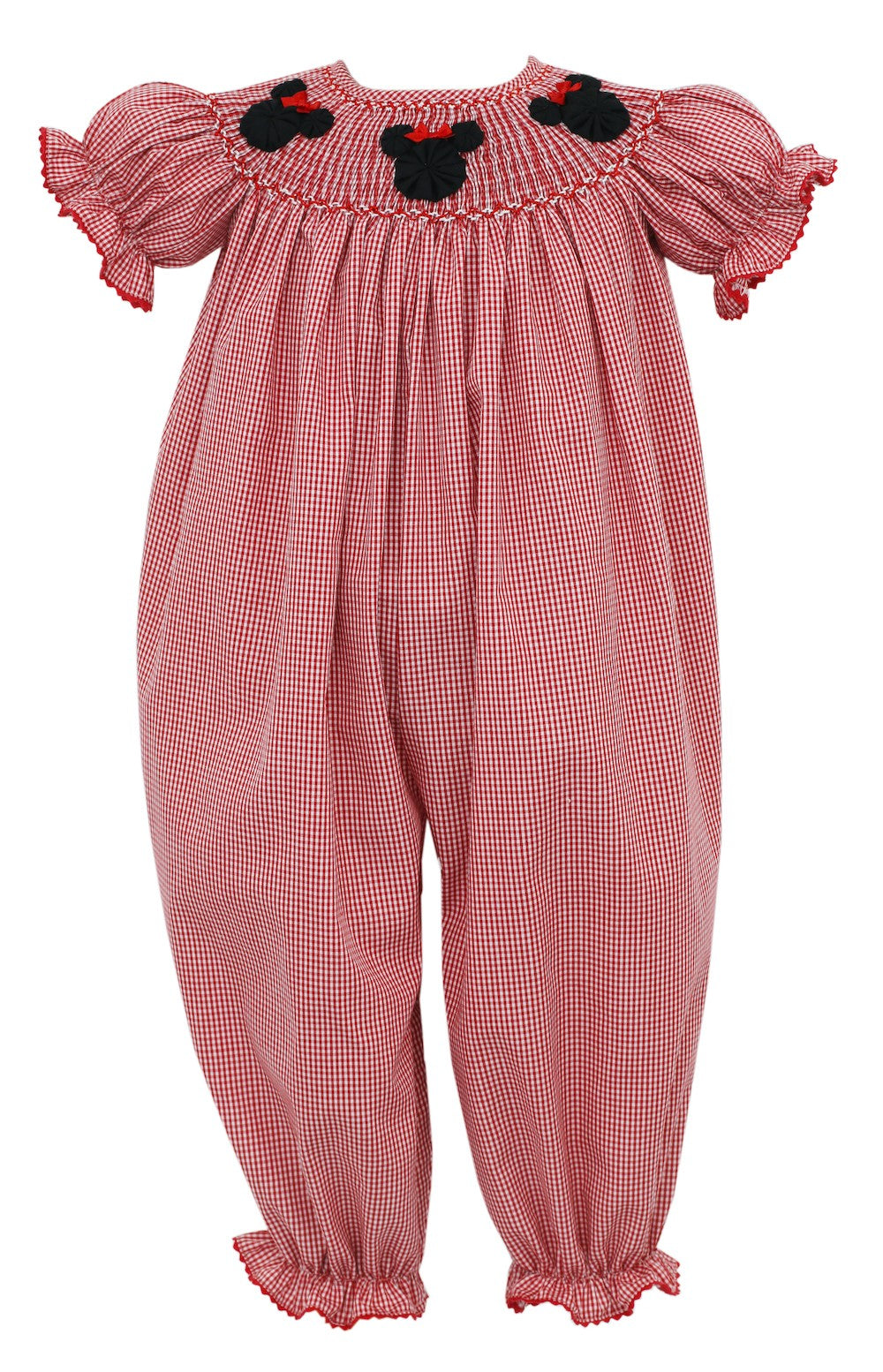 Anavini Velani Baby Girls Red Gingham Smocked Mouse Ears Romper