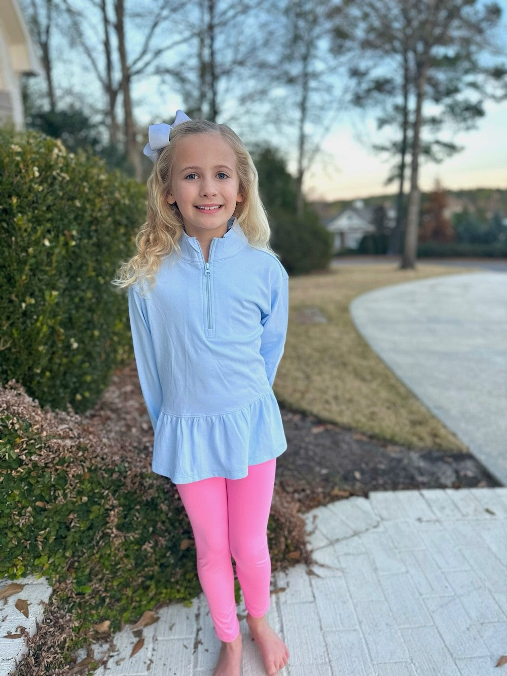 James & Lottie Be Elizabeth Girls Athleisure Peplum 1/4 Zip Top - Light Blue by James & Lottie