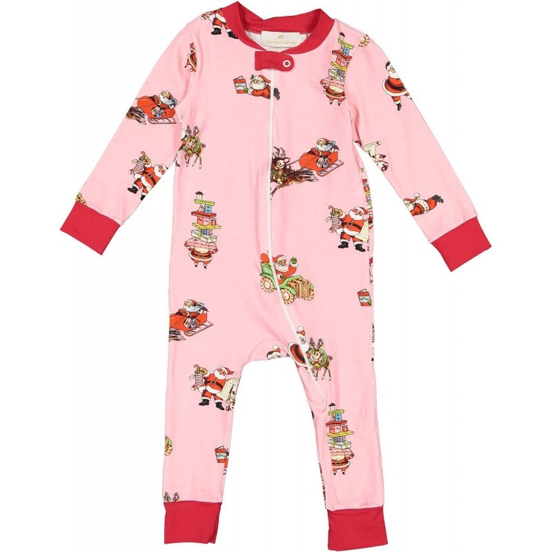 Sal & Pimenta Girls Pajamas - One Piece - Busy Santa Pink