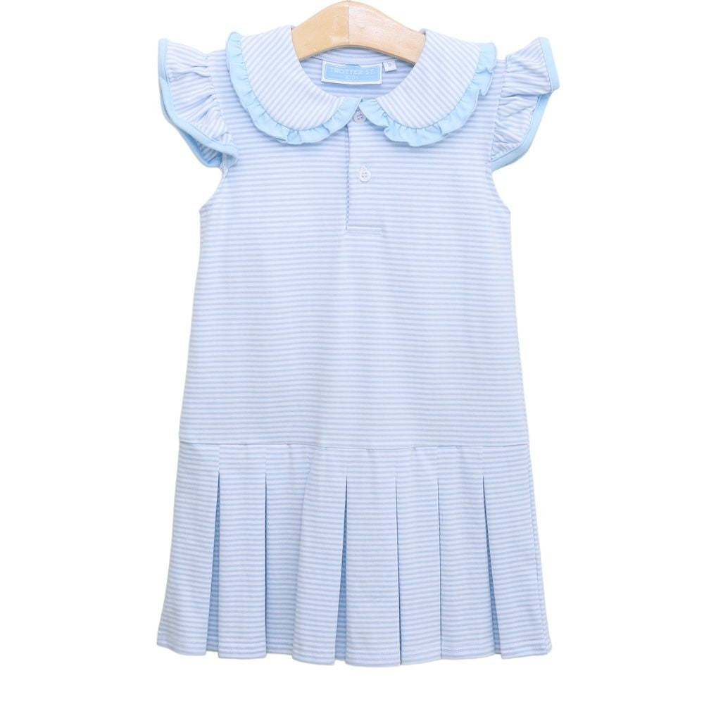Trotter Street Kids Girls Camilla Knit Dress - Light Blue Stripe by Trotter Street Kids