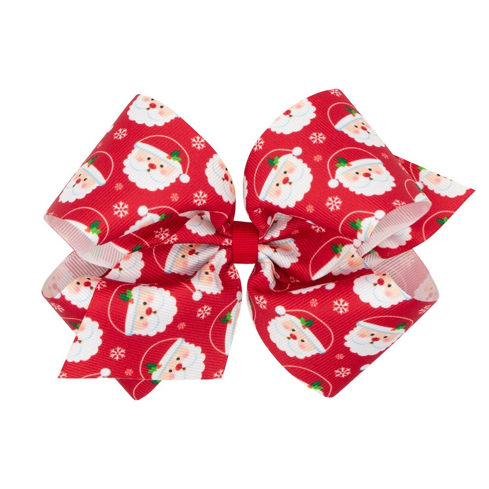 Wee Ones Girls Hair Bow on Clip - Santa Print on Red Bow