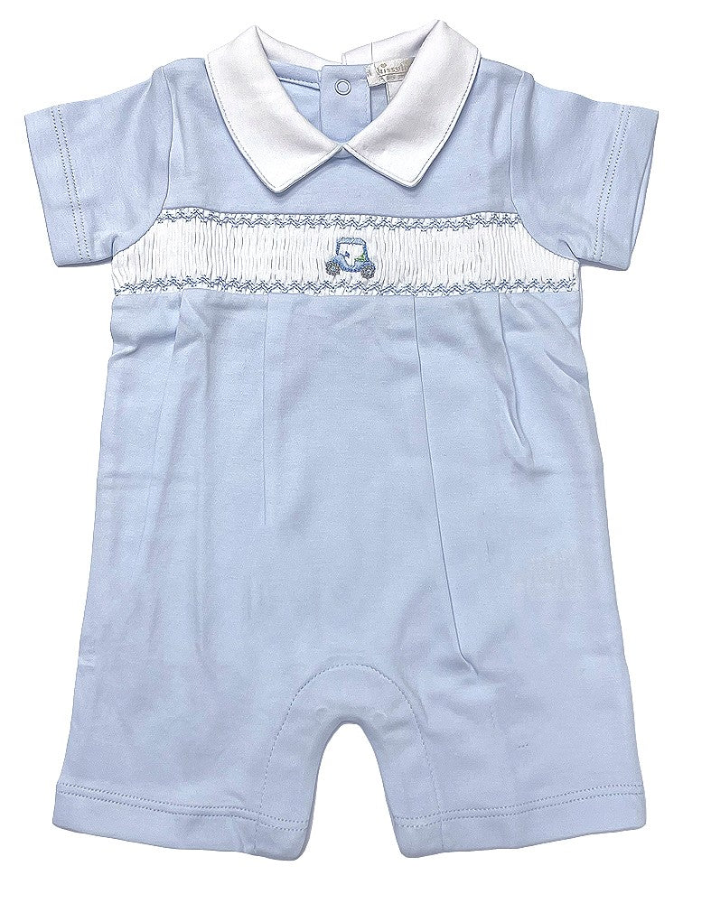 Kissy Kissy Baby Boys Blue Romper - Smocked Golf Cart