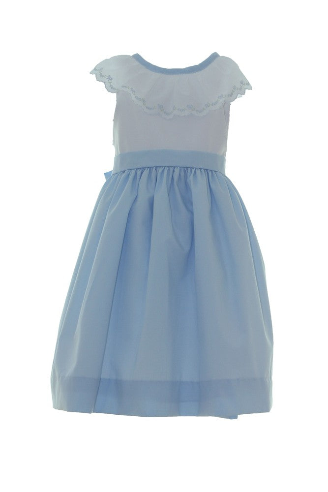 Susanne Lively Girls Blue / White Dress with Lace Collar
