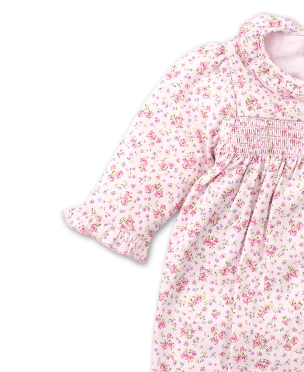 Kissy Kissy Baby Girls Dusty Rose Pink Floral Smocked Sack Gown
