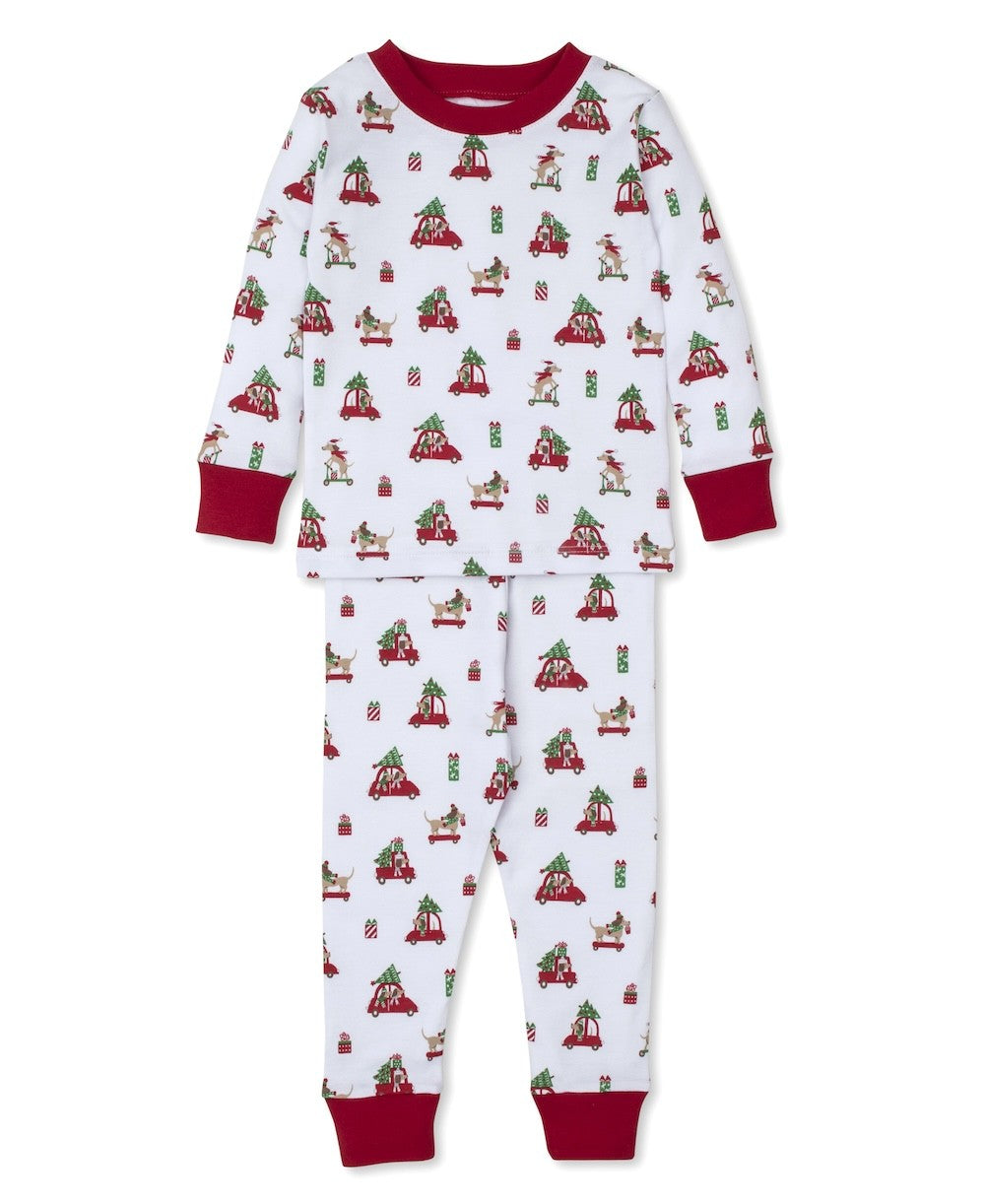 Kissy Kissy Snug Fit Pajamas - Red Christmas Pups Dogs on Cars