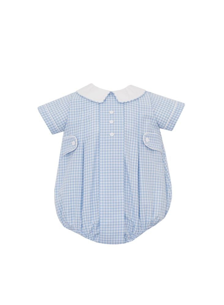 Anavini Baby Boys Blue Gingham Bubble with Collar