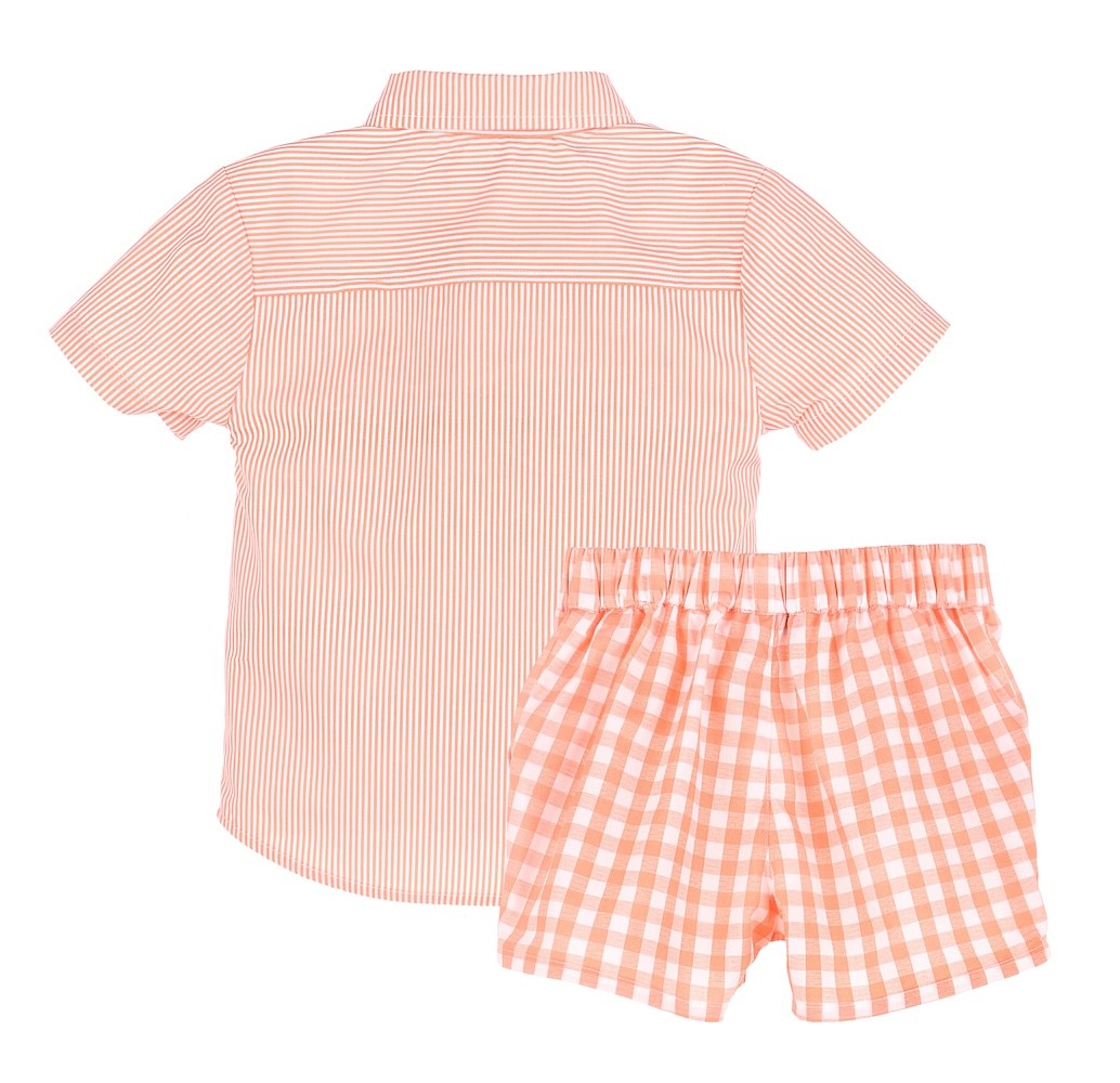 Sophie & Lucas Boys Shorts Set - Orange Stripes & Checks