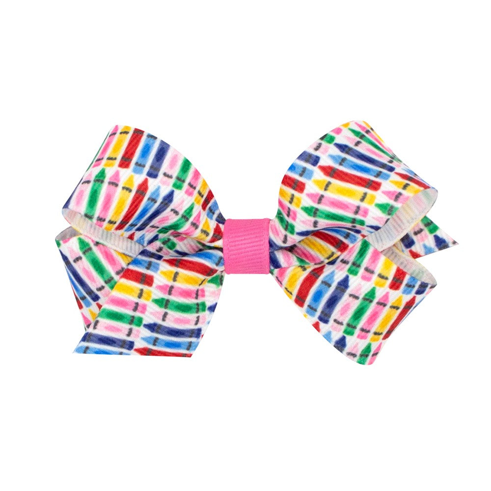 Wee Ones Girls Hair Bow - Back to School - Colorful Crayons Print