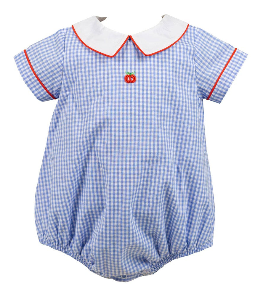 Proper Peony Baby Boys Blue Check Pumpkin Field Bubble -