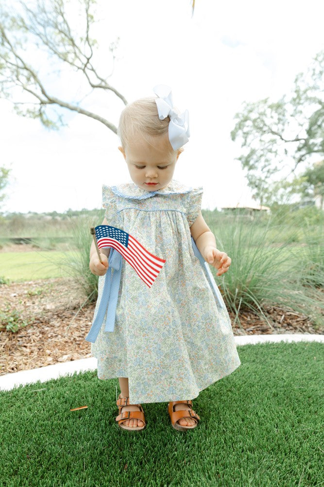Bailey Boys Girls Buttercup Floral Float Dress - Blue Side Bows