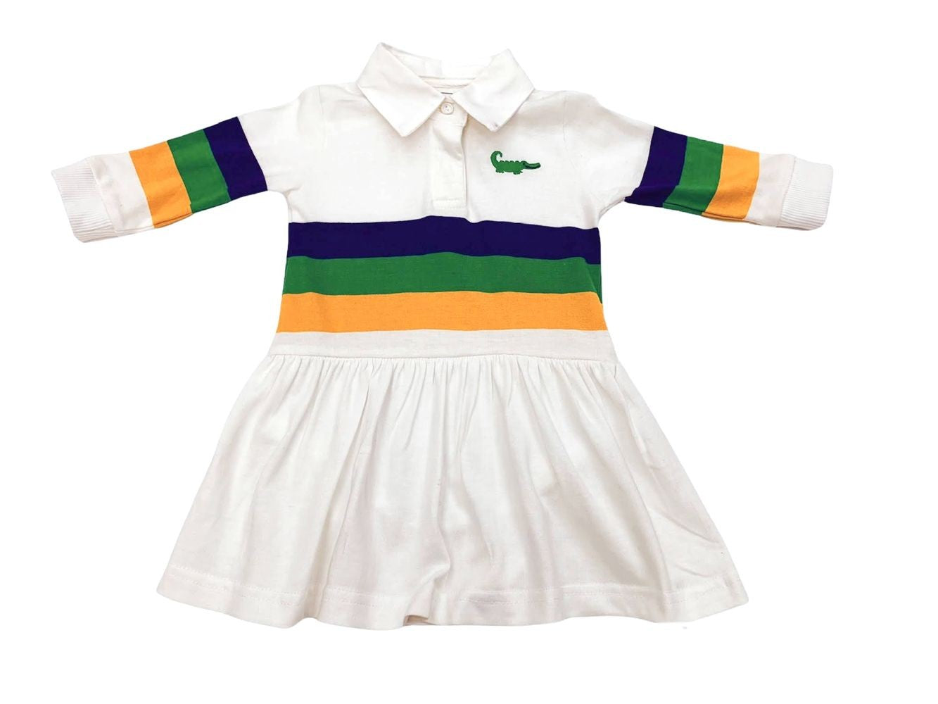 LuLu BeBe Girls Mardi Gras Stripes on White Rugby Penny Dropwaist Dress by LuLu BeBe