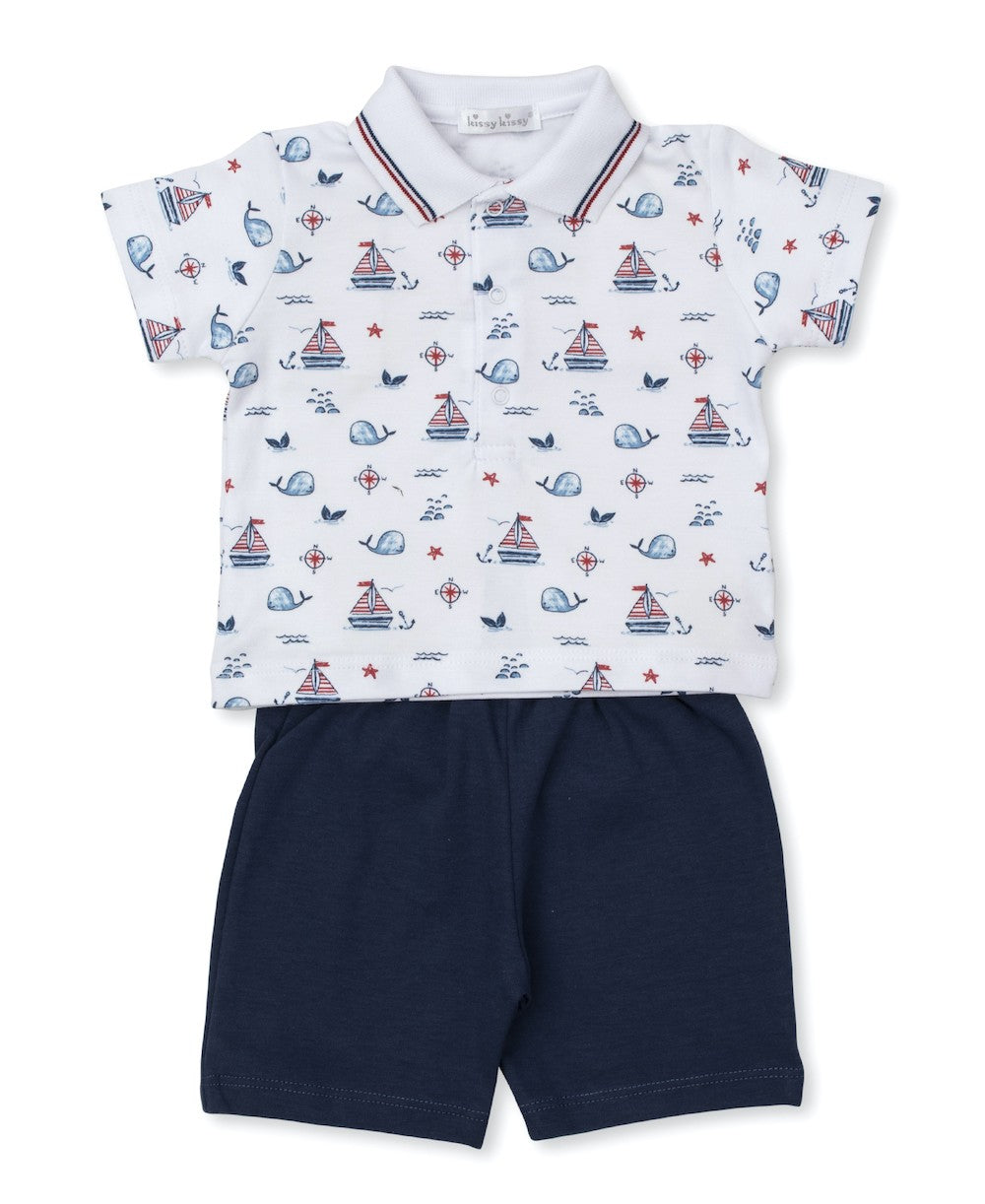 Kissy Kissy Baby Boys Short Set - Navy Blue Sails & Whales