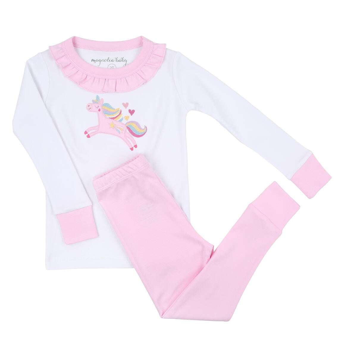 Magnolia Baby Little Girls Pink Believe in Magic Unicorn Ruffle Pajamas - Long