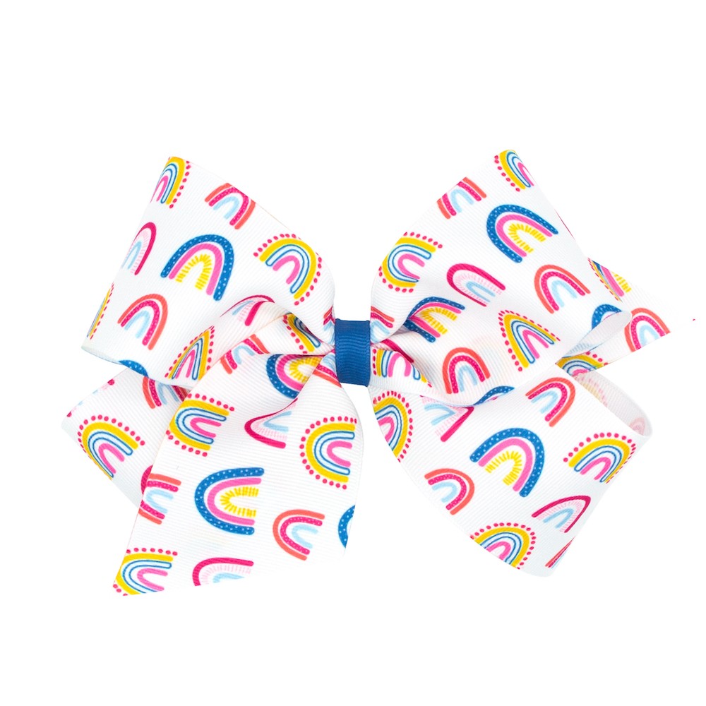 Wee Ones Girls Hair Bow - Trendy Girl - White with Colorful Rainbows by Wee Ones