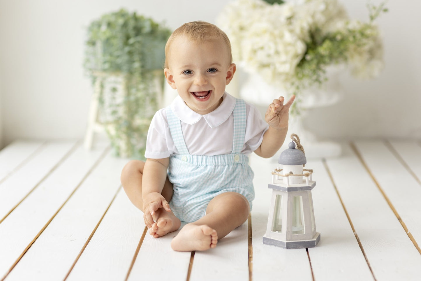 Luli & Me Baby Boys Overall Bubble - Gingham - Aqua by Luli & Me