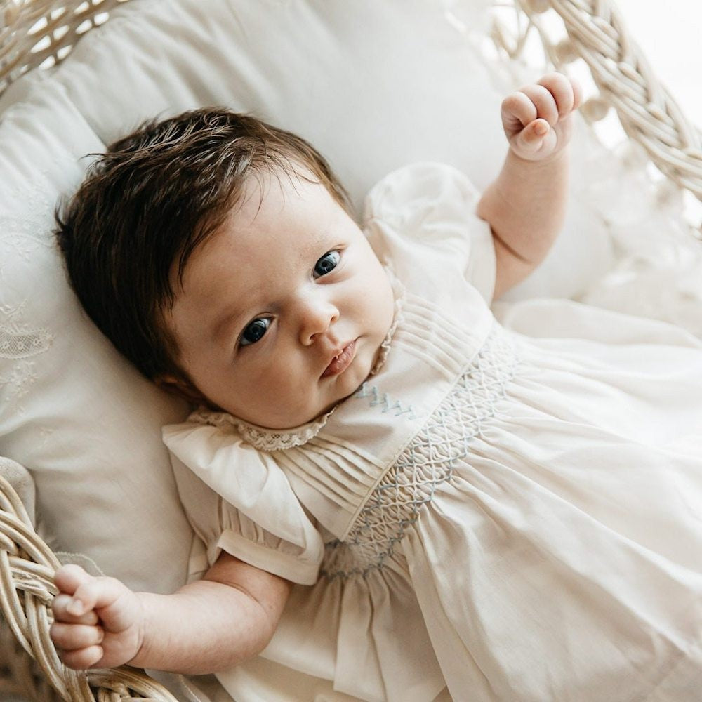 Feltman Brothers Baby / Toddler Girls Ivory Vintage Dress - Smocked in Blue