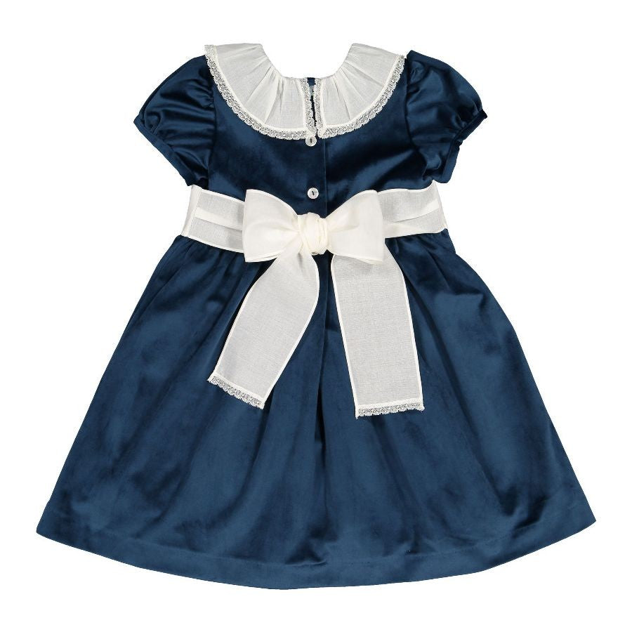 Sal & Pimenta Girls Velvet Holiday Dress - Mysterious Midnight Blue