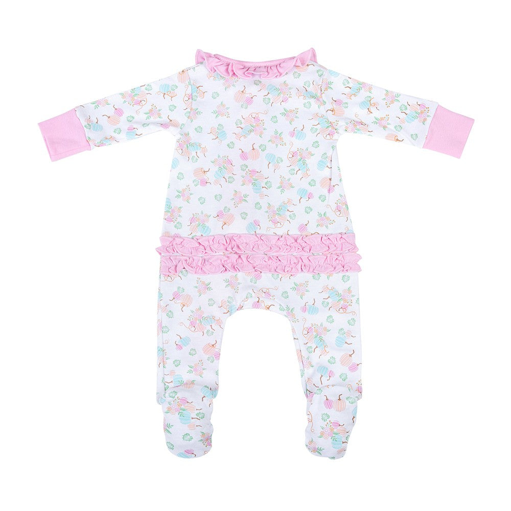 Magnolia Baby Girls Pumpkin Blush Melon Pastels Ruffle Zipper Footie
