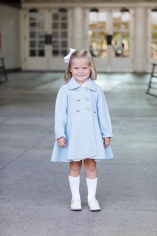 Marae Girls Dress Coat - Double Breasted Twirl Coat - Light Blue