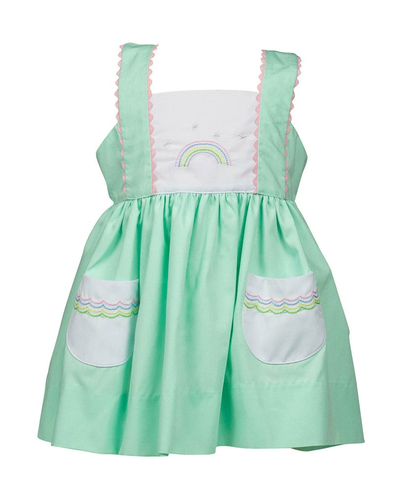Proper Peony Girls Pocket Dress - Mariana Mint Rainbow