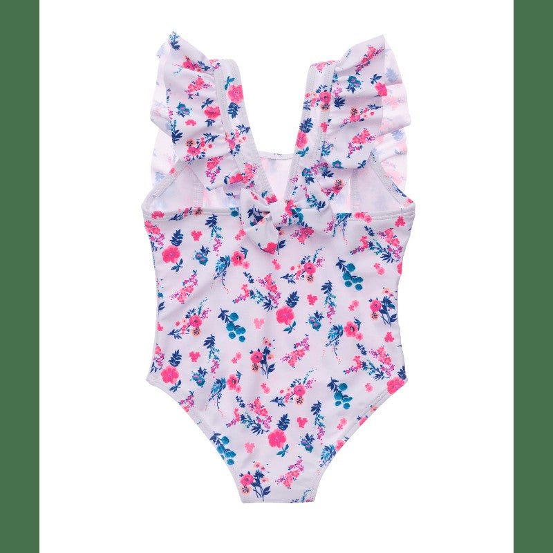 Snapper Rock Girls Pretty Petals Ruffle Shoulder Swimsuit - Bow on Back