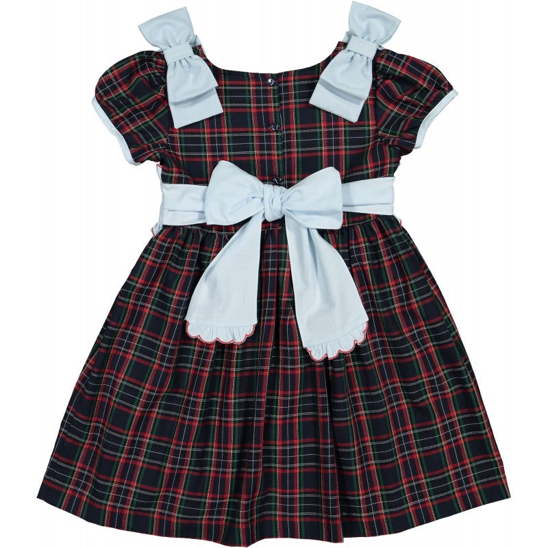 Sal & Pimenta Girls Dress - Holiday Plaid Nutcracker Bears - Bows on Shoulders