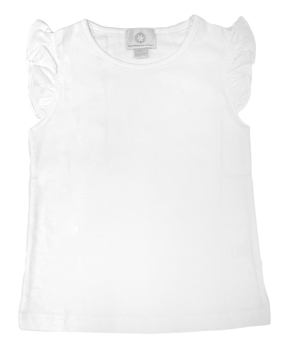 Proper Peony Pima Girls White Flutter Sleeve Top