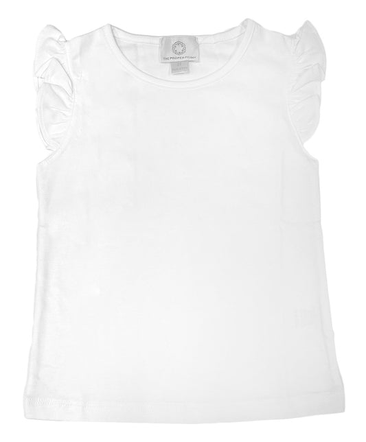Proper Peony Pima Girls White Flutter Sleeve Top