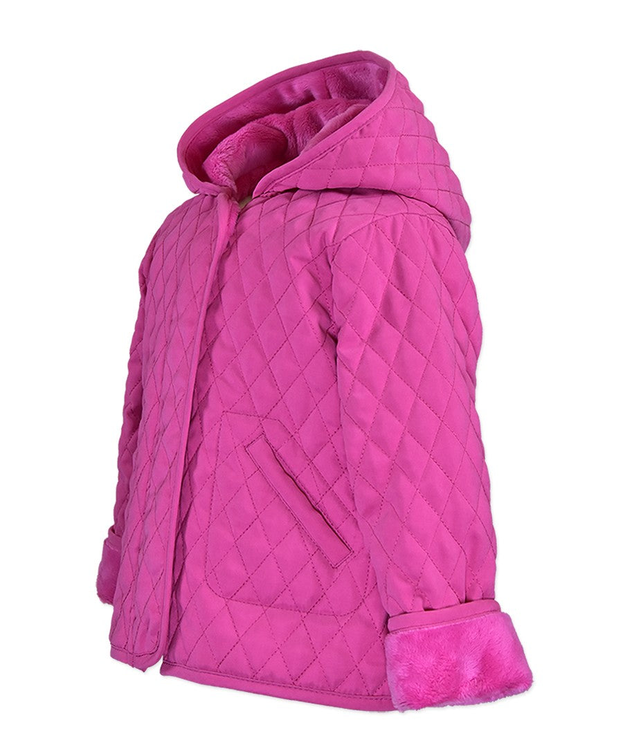 Widgeon Girls Hooded Quilted Barn Jacket Coat - Magenta Hot Pink