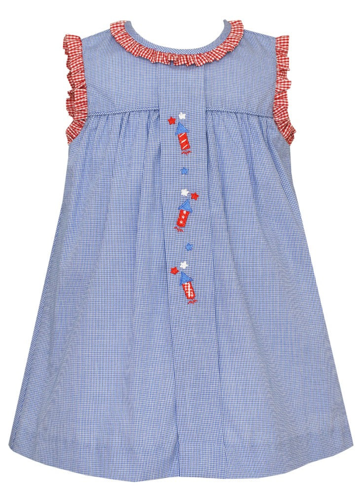 Anavini Girls Royal Blue Check Patriotic Sleeveless Float Dress by Anavini