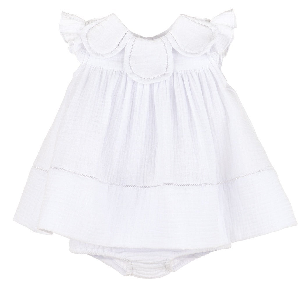 Sophie & Lucas Girls Cuddle Cotton Petal Dress - White