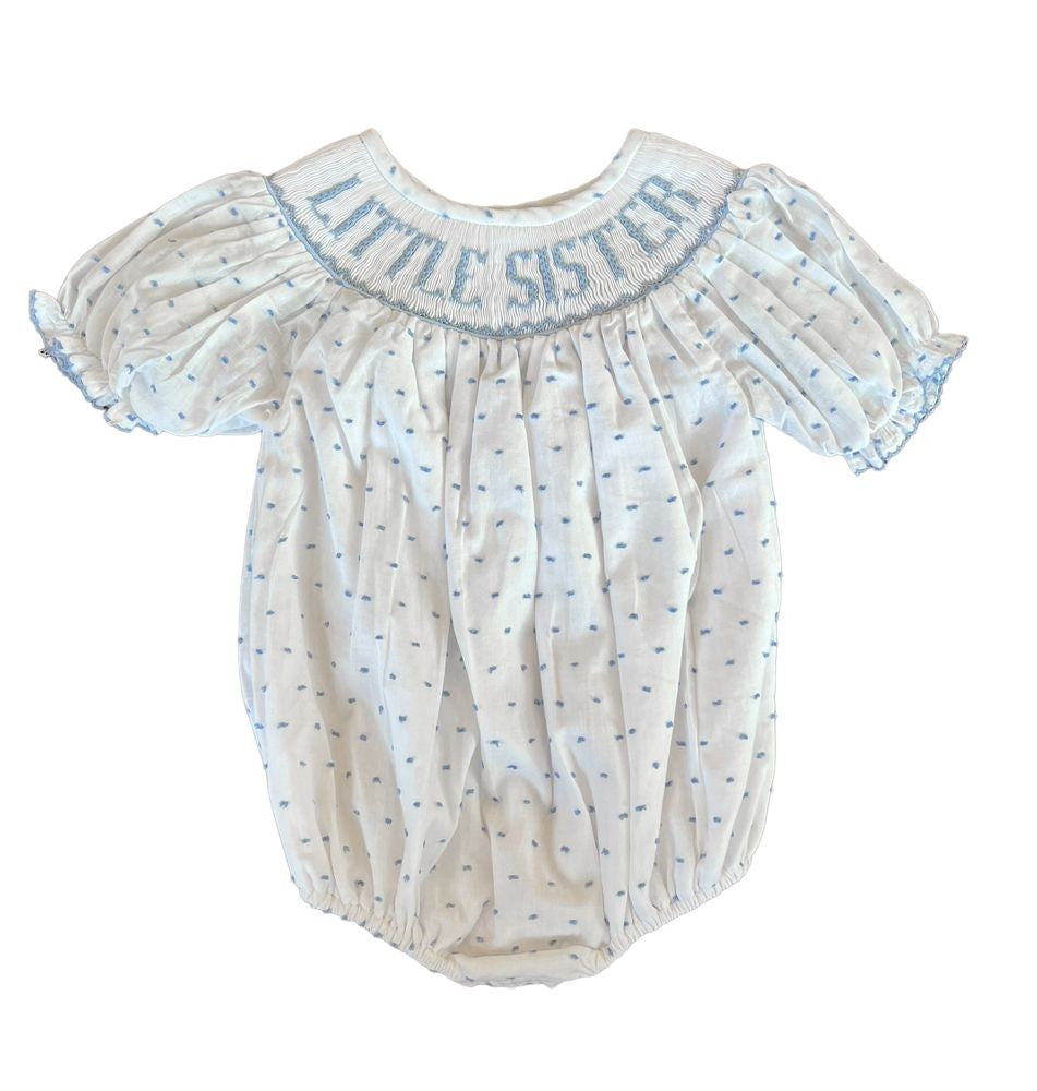 Shop Teeta Baby Girls Swiss Dot Smocked Little Sister Bubble - Blue by Shop Teeta