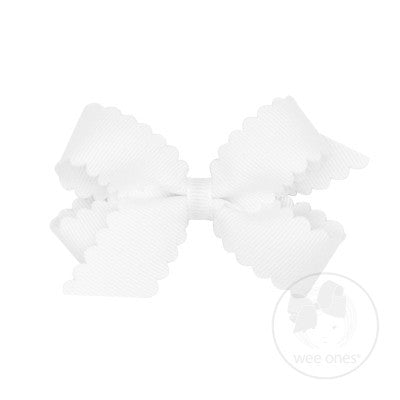Wee Ones Girls Grosgrain Hair Bow on Clip - Scallop Edge - White