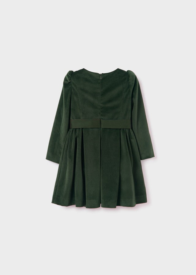 Abel & Lula Girls Velvet Christmas Dress - Roses at Waist - Green