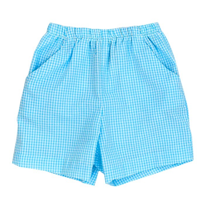 The Bailey Boys Pull On Seersucker Shorts - Turquoise Check