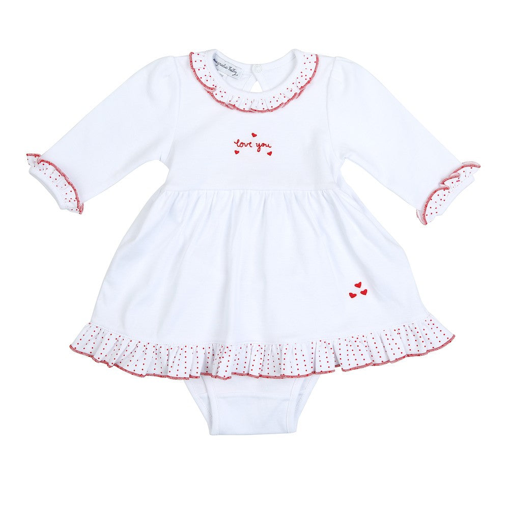 Magnolia Baby Girls White Love You Embroidered Valentine Dress Set L: 9M