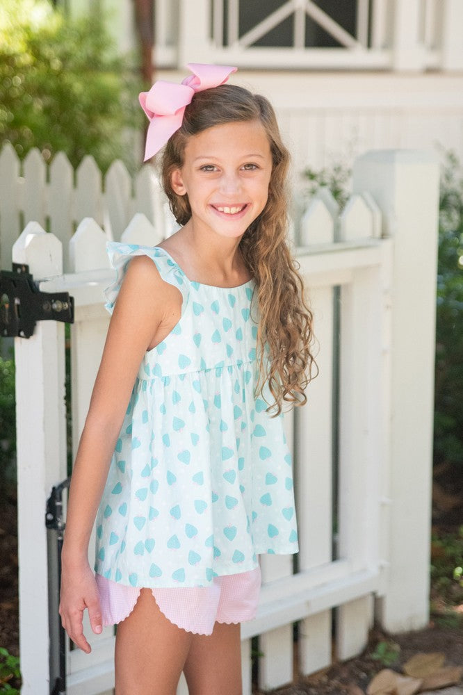 James & Lottie Girls Fallon Shorts Set - Strawberry Print