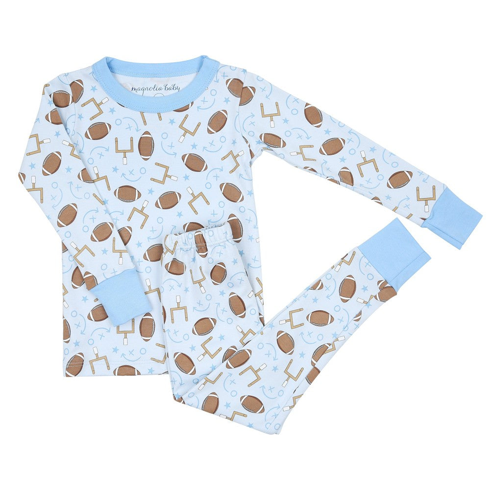 Magnolia Baby Little Boys Blue Football Kick Off! Long Pajamas