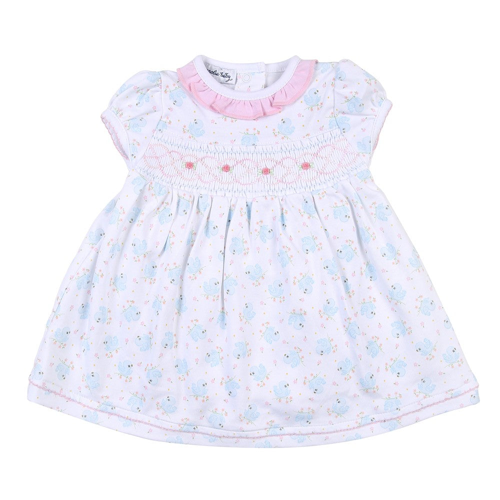Magnolia Baby Vintage Blue Bird Smocked Printed Dress Set