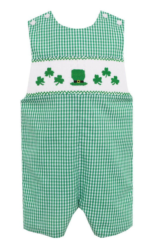 Anavini Velani Baby / Toddler Boys Green Check Smocked St. Patrick's Day Jon Jon