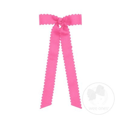Wee Ones Girls Grosgrain Hair Bow with Streamers - Scallop Edge - Hot Pink