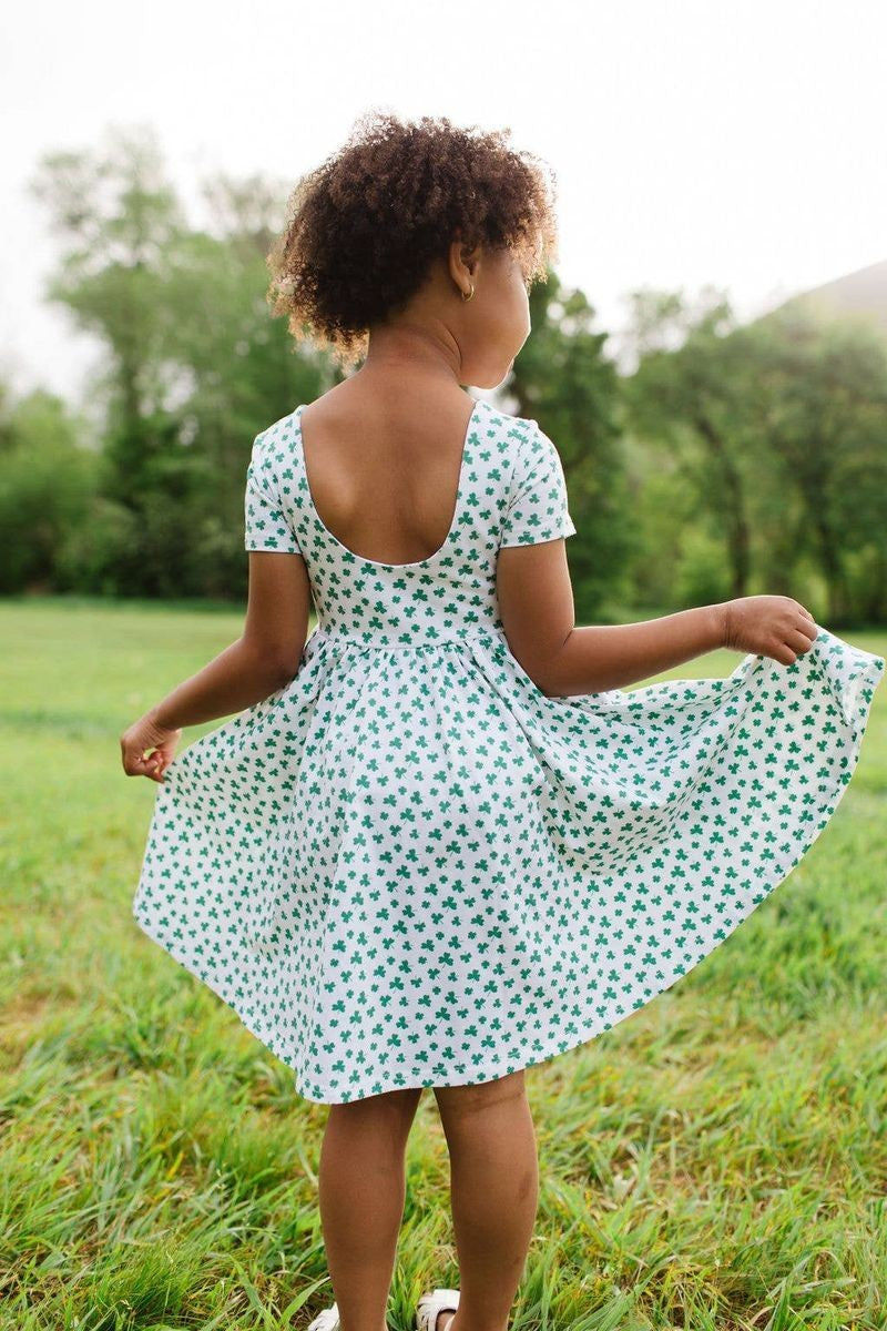 Ollie Jay Girls Classic Twirl Dress - Green St. Patrick's Day Shamrocks