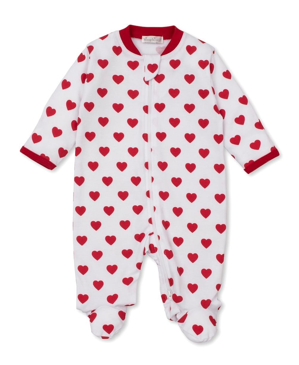 Kissy Kissy Baby Red Hearts Be My Valentine Zipper Footie