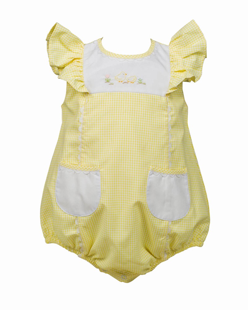 Proper Peony Baby Girls Bubble - Yellow Check Clary Easter Chicks